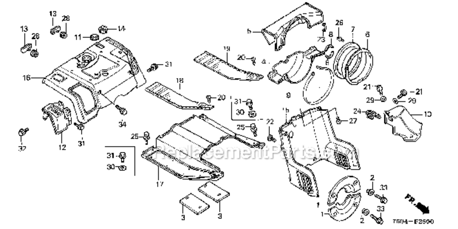 Floor  Rear Fender Diagram and Parts List for HT3810K1  Honda Lawn Tractor