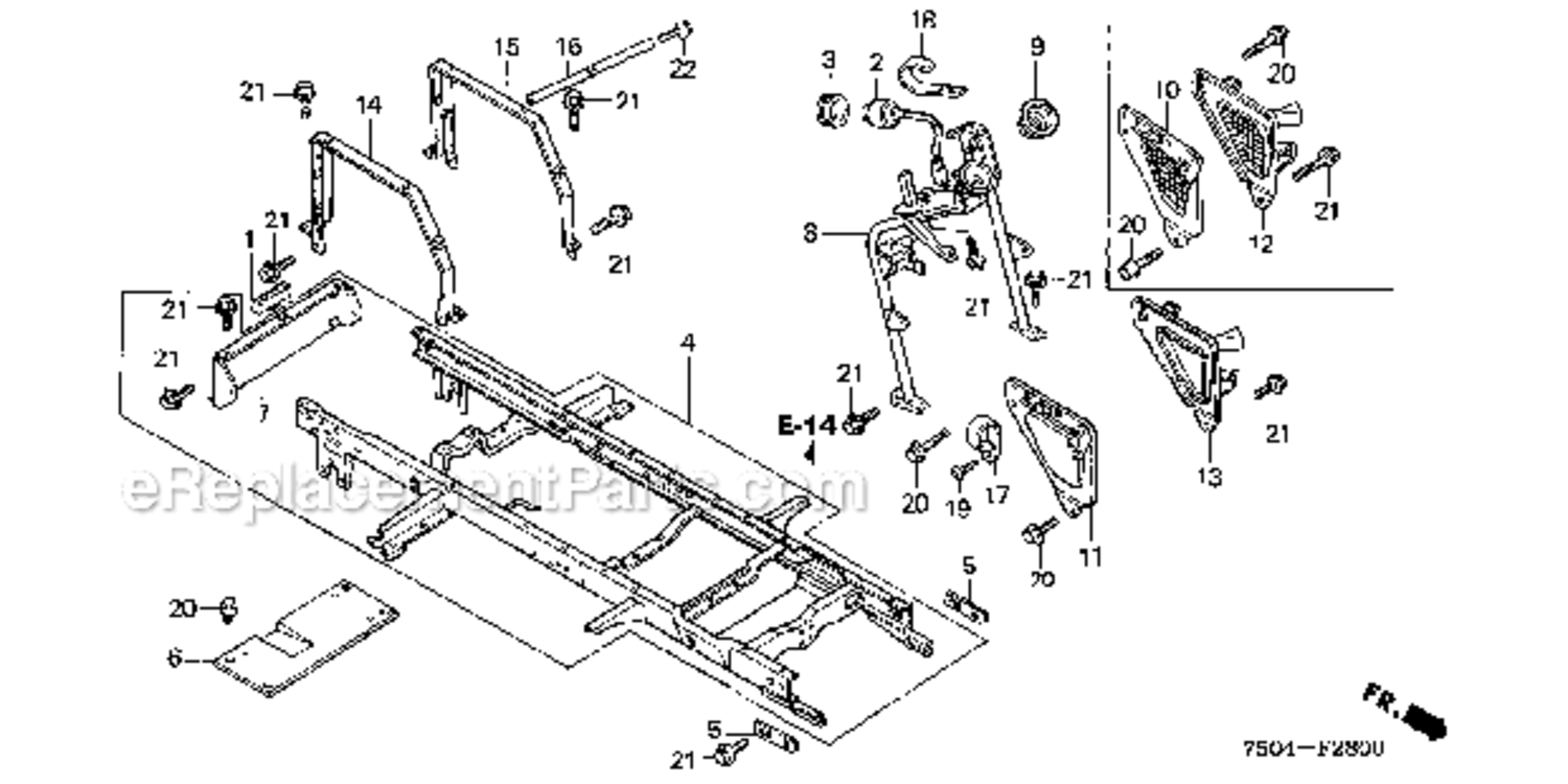 Frame  Steering Column Diagram and Parts List for HT3810K1  Honda Lawn Tractor