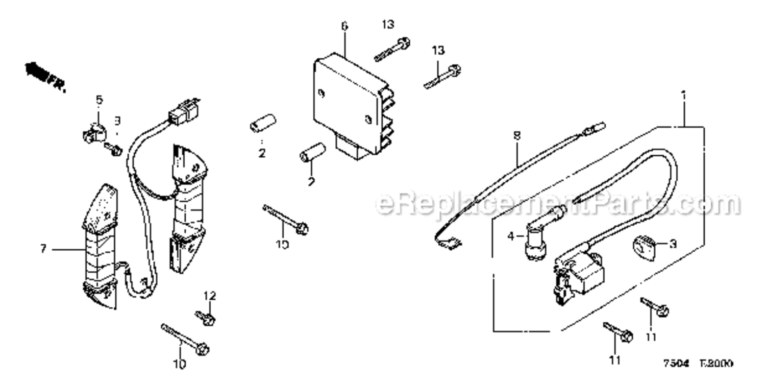 Ignition Coil Diagram and Parts List for HT3810K1  Honda Lawn Tractor