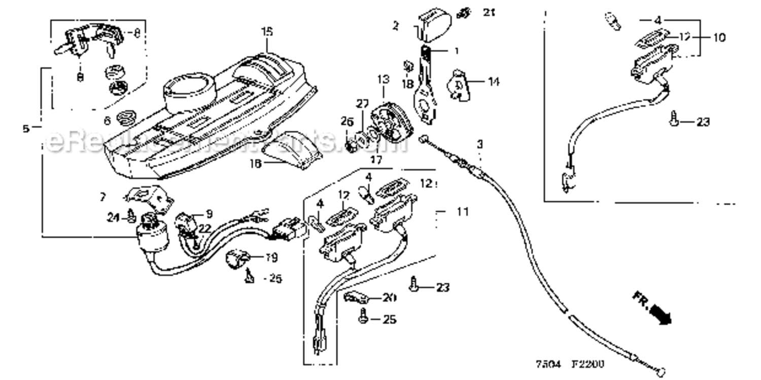 Instrument Panel  Throttle Lever Diagram and Parts List for HT3810K1  Honda Lawn Tractor