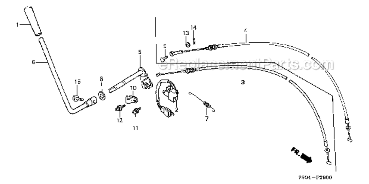 PTO Clutch Lever Diagram and Parts List for HT3810K1  Honda Lawn Tractor