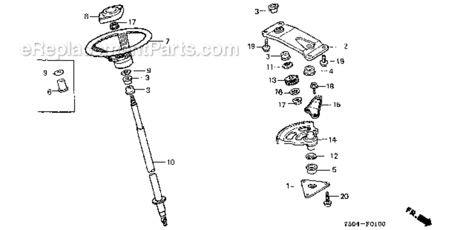 Steering Wheel  Steering Shaft Diagram and Parts List for HT3810K1  Honda Lawn Tractor