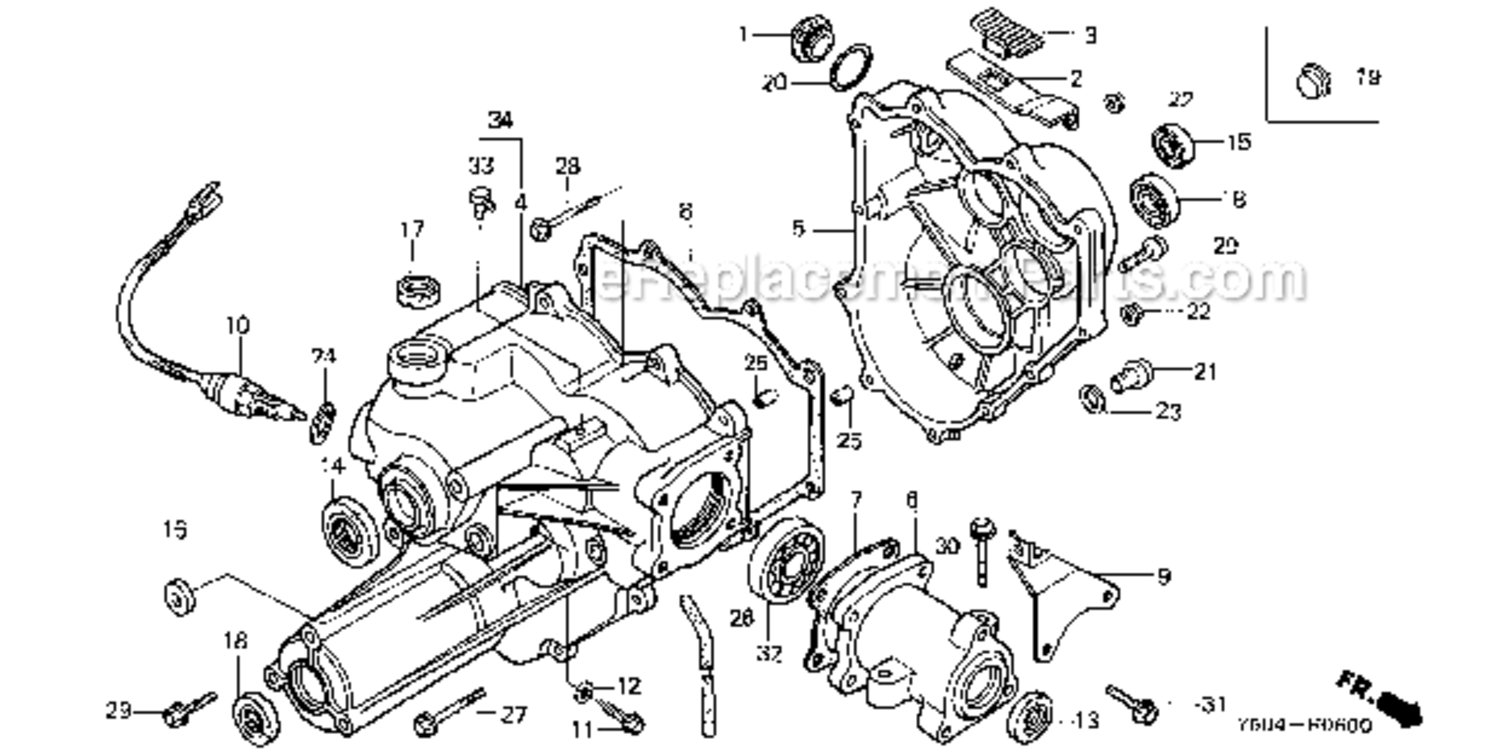 Transmission Case Diagram and Parts List for HT3810K1  Honda Lawn Tractor