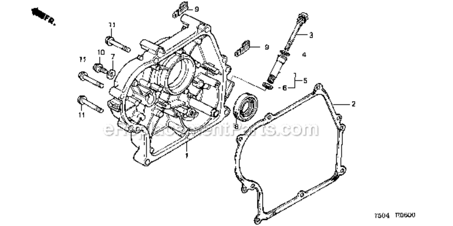 Crankcase Cover Diagram and Parts List for HT3810K2  Honda Lawn Tractor