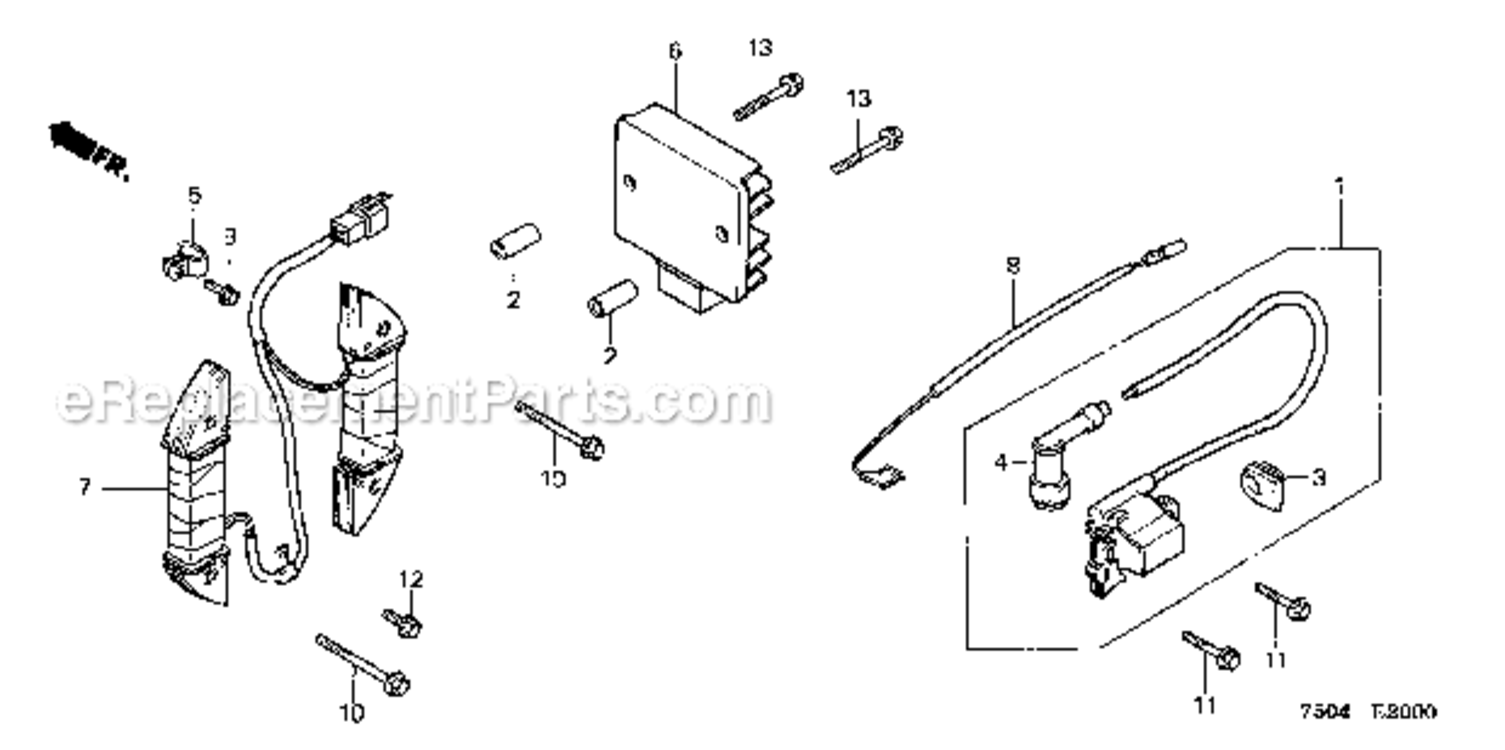 Ignition Coil Diagram and Parts List for HT3810K2  Honda Lawn Tractor