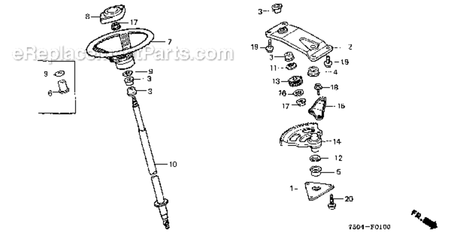 Steering Wheel  Steering Shaft Diagram and Parts List for HT3810K2  Honda Lawn Tractor