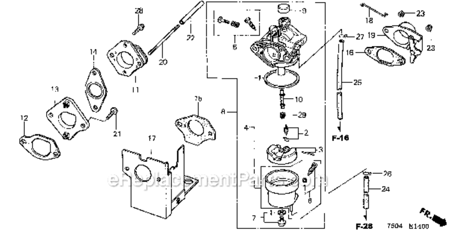 Carburetor Diagram and Parts List for HT3810K2  Honda Lawn Tractor