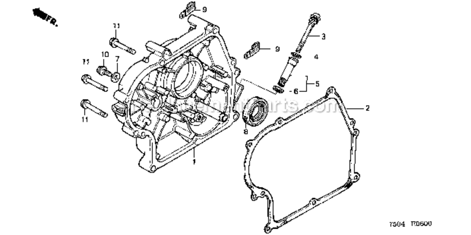 Crankcase Cover Diagram and Parts List for HT3810  Honda Lawn Tractor
