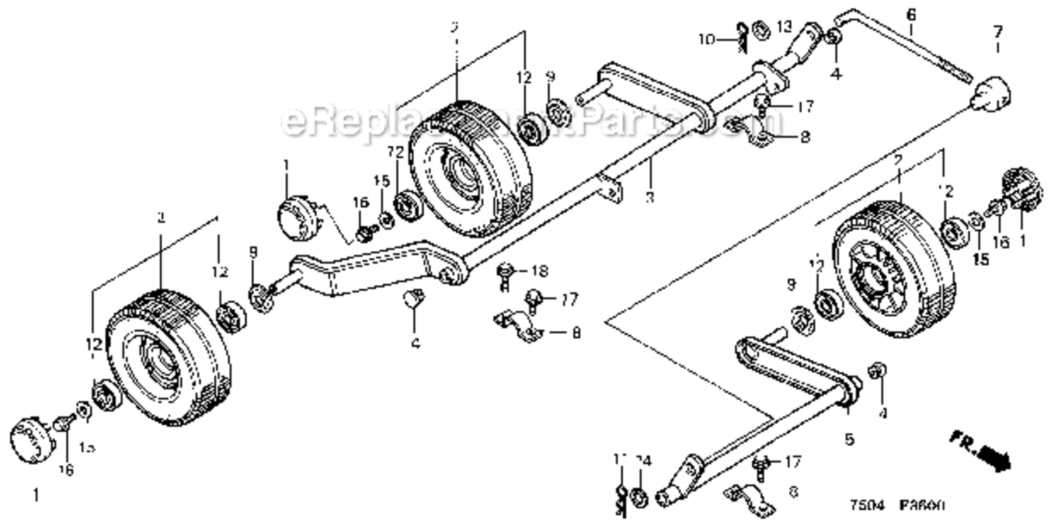 Deck Wheel Diagram and Parts List for HT3810  Honda Lawn Tractor