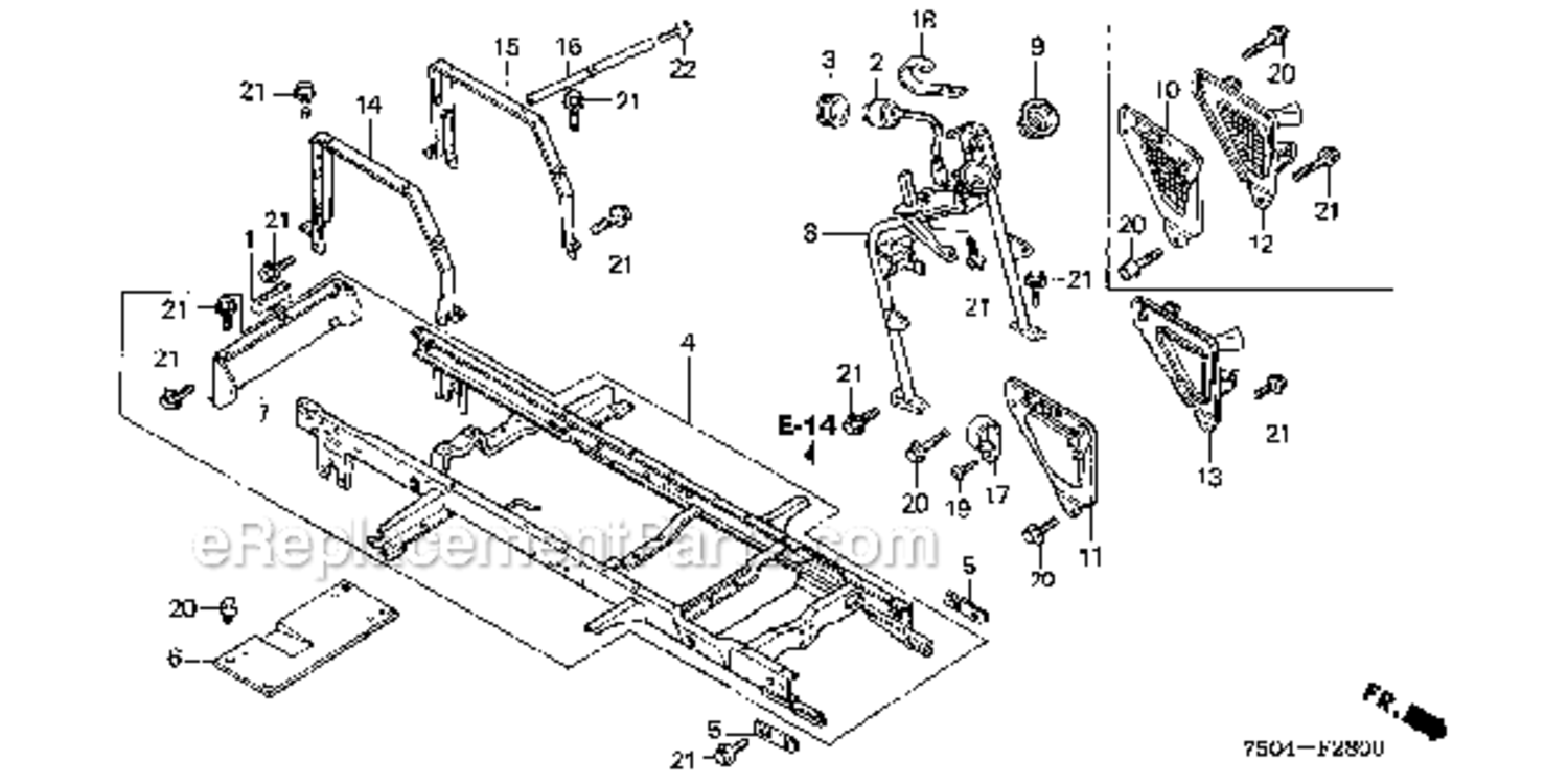 Frame  Steering Column Diagram and Parts List for HT3810  Honda Lawn Tractor