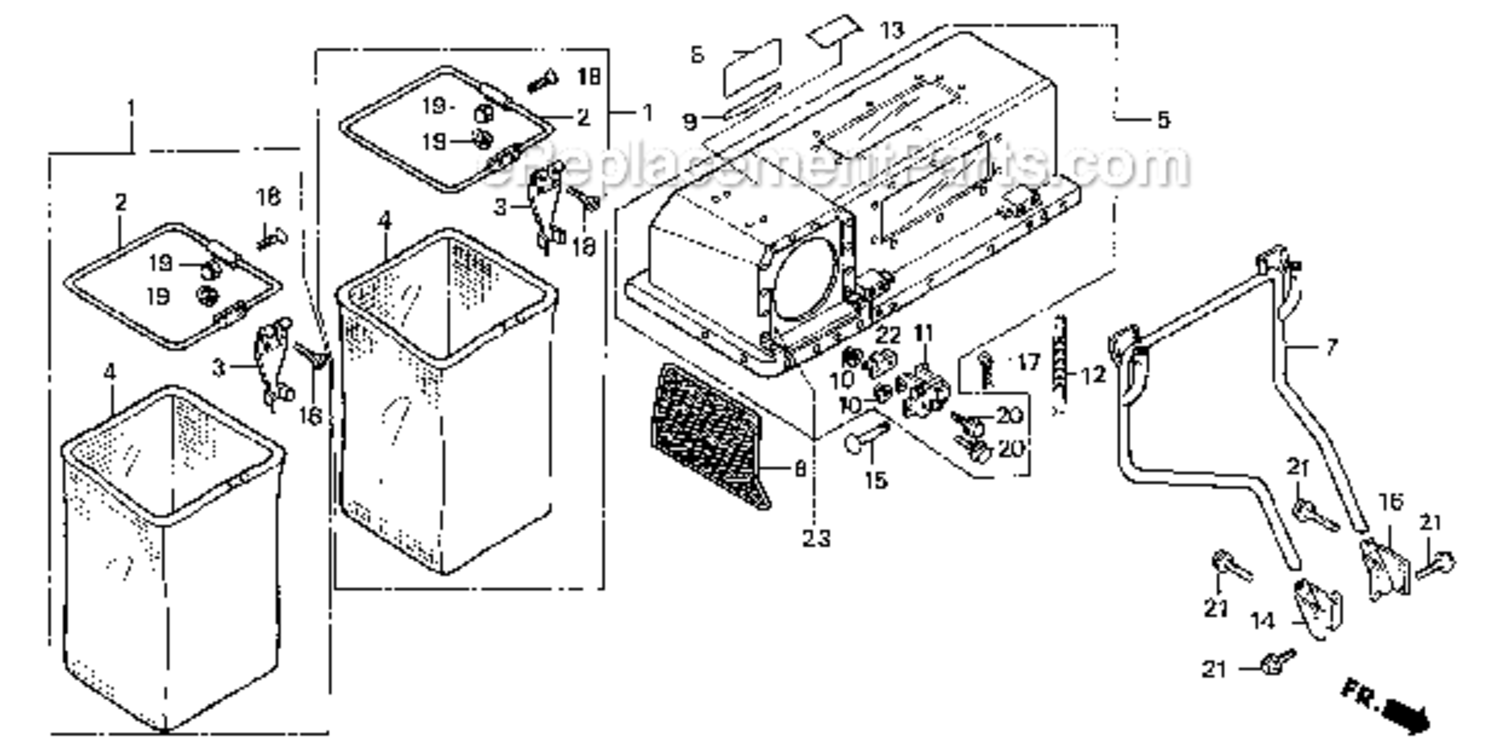 Grass Catcher Kit (Hopper) Diagram and Parts List for HT3810  Honda Lawn Tractor