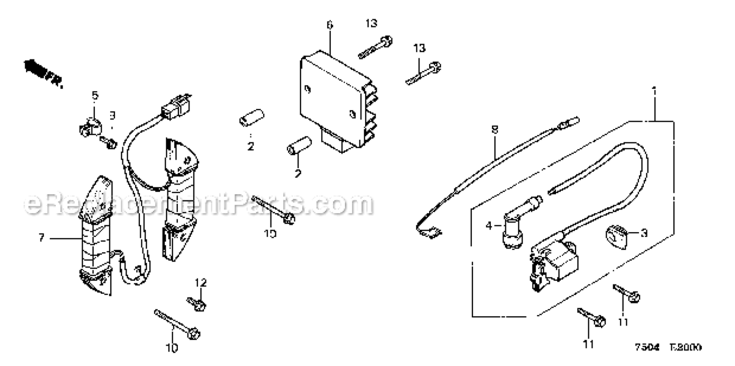Ignition Coil Diagram and Parts List for HT3810  Honda Lawn Tractor