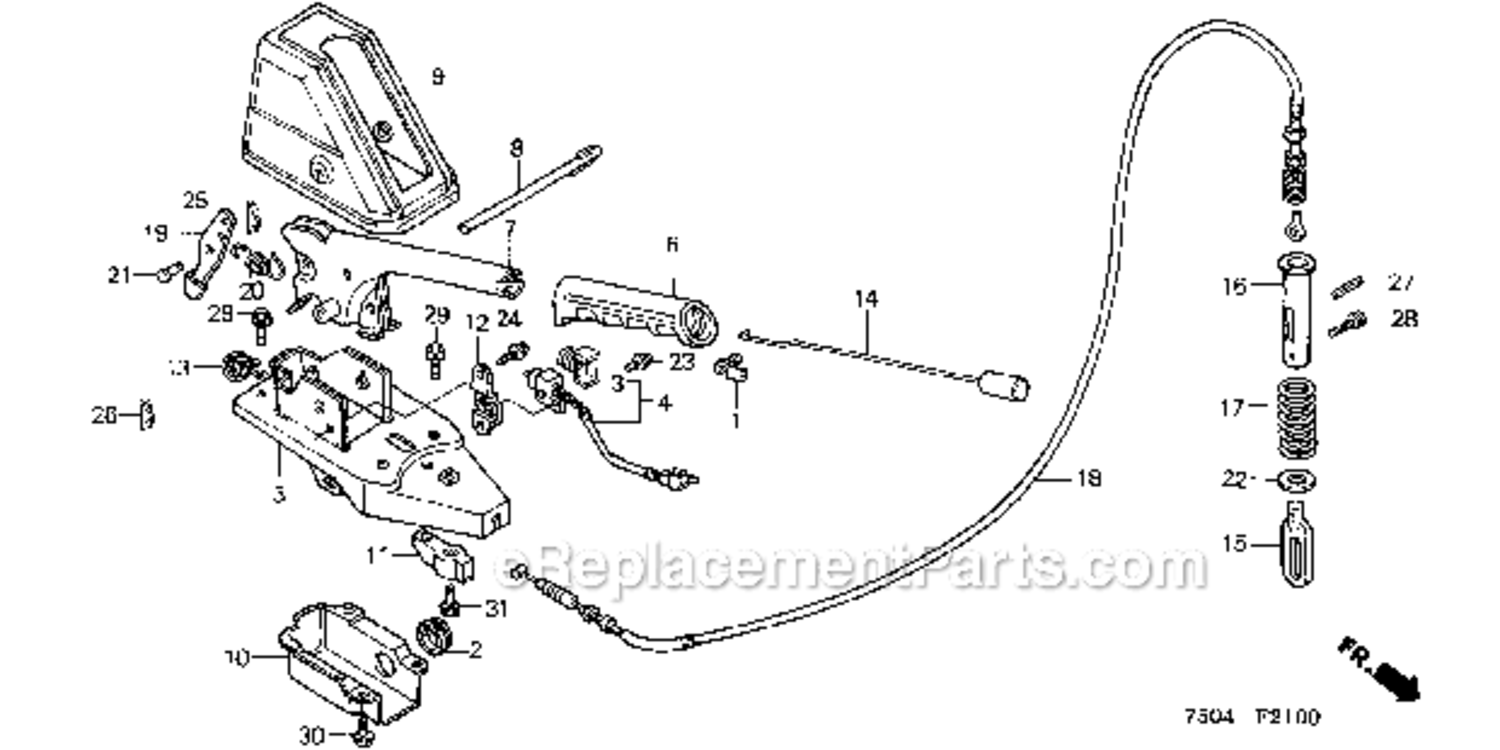 Parking Brake Diagram and Parts List for HT3810  Honda Lawn Tractor