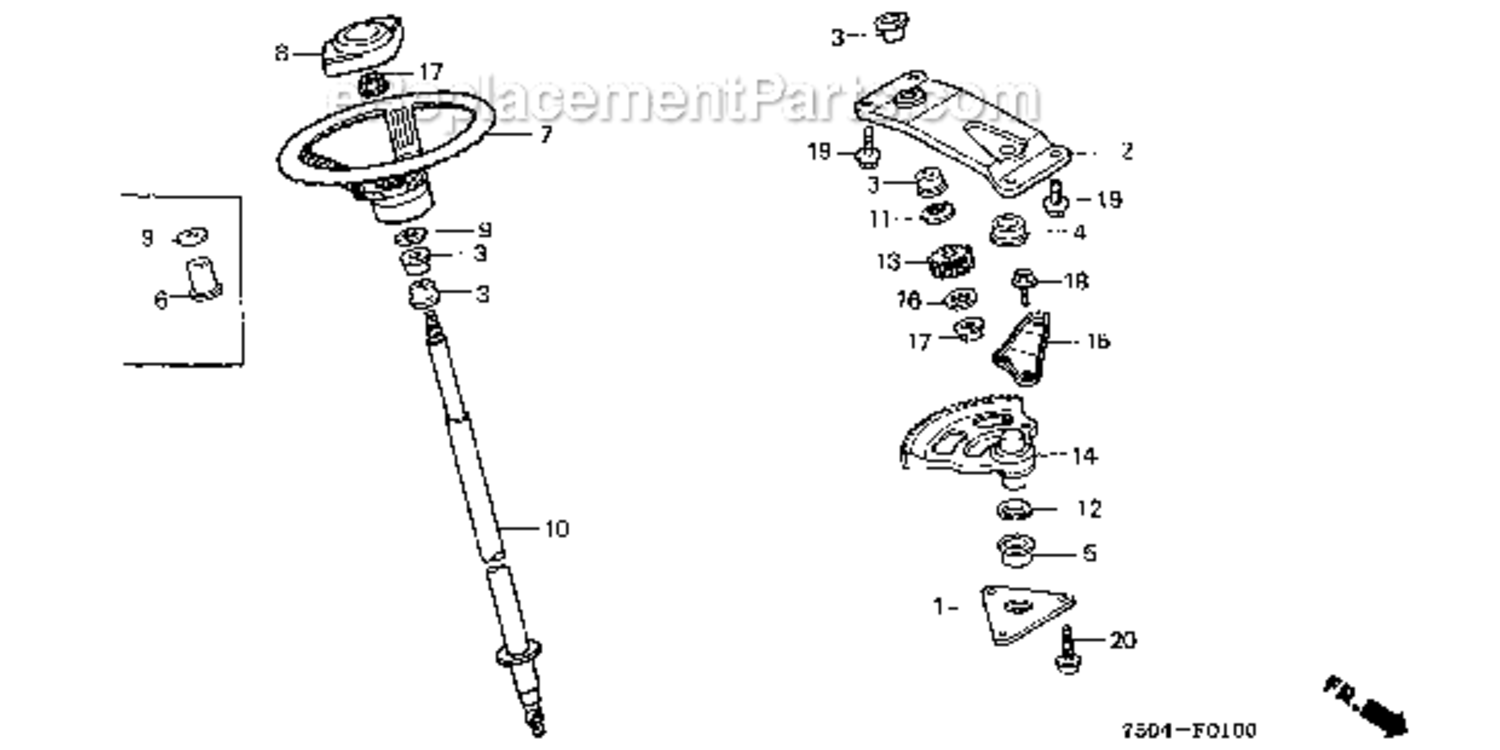 Steering Wheel  Steering Shaft Diagram and Parts List for HT3810  Honda Lawn Tractor
