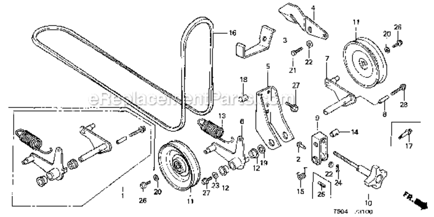 Tensioner Arm  Tensioner Pulley Diagram and Parts List for HT3810  Honda Lawn Tractor