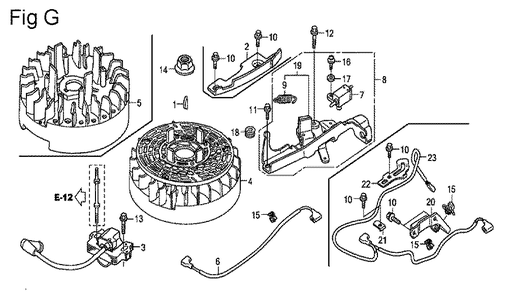 Fig-7 Diagram and Parts List for GSV190A Type S3TE Honda Engine
