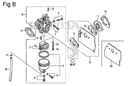 Fig-2 Diagram and Parts List for GS190A Type QBA Honda Engine