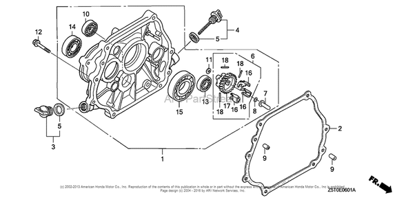 Crankcase Cover (2) Diagram and Parts List for GX390UT2 (typeLX2)(GCBCT-1000001) Honda Engine