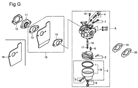 Fig-7 Diagram and Parts List for GSV190A Type A1C Honda Engine