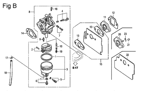 Fig-2 Diagram and Parts List for GC190A Type VXU Honda Engine