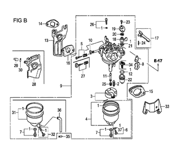 Fig-2 Diagram and Parts List for GX120T1 Type QXBR Honda Engine