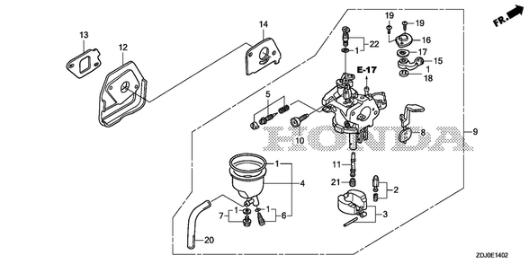 Carburetor (3) (Standard) Diagram and Parts List for GXR120UT (Type QXBR)(GCCDT-2000001-9999999) Honda Engine