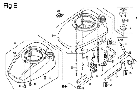 Fig-2 Diagram and Parts List for GSV190A Type A1G7 Honda Engine