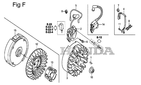 Fig-6 Diagram and Parts List for GS190A Type QBA Honda Engine