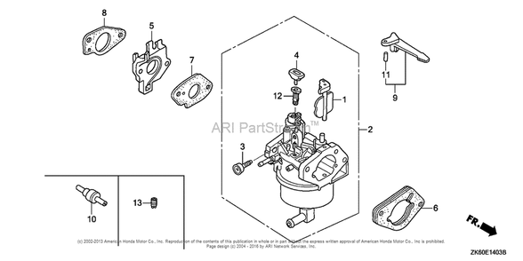 Carburetor (4) Diagram and Parts List for GX390K1 (typeVXP/A)(GDAF-1100001) Honda Engine