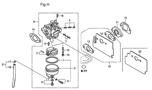 Fig-8 Diagram and Parts List for GC160LA Type QHA Honda Engine