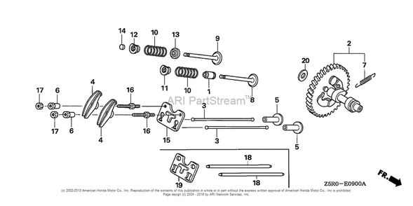 Camshaft Diagram and Parts List for GX390U2 (typeSMX2)(GCBHK-1000001) Honda Engine