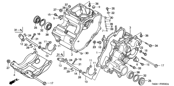 Transmission Case Diagram and Parts List for HP400K3 (Type  BA/C)(NAA-2800448 - 9999999) Honda Lawn Tractor Accessories