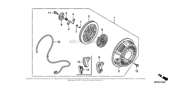 Recoil Starter Diagram and Parts List for GX240U2 (typeQA2)(GCBPK-1000001) Honda Engine