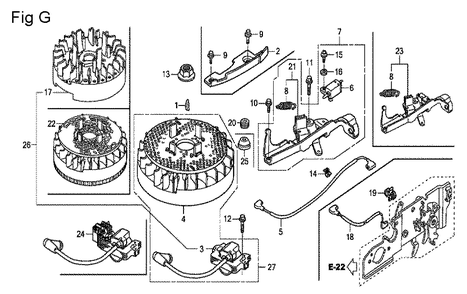 Fig-7 Diagram and Parts List for GCV160LA0 Type S1A Honda Engine