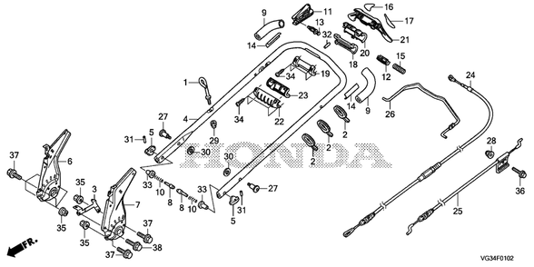 Handlebar (3) Diagram and Parts List for HRS216K7 (Type  VKAA)(MZBZ-6580001 - 9999999) Honda Lawn Mower