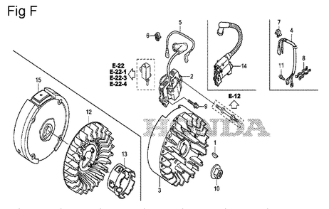 Fig-6 Diagram and Parts List for GS190A Type VXU Honda Engine