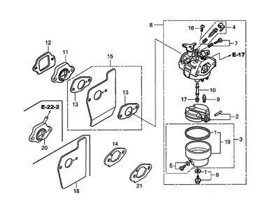 Carburetor Diagram and Parts List for GCV190-LABHH  Honda Engine