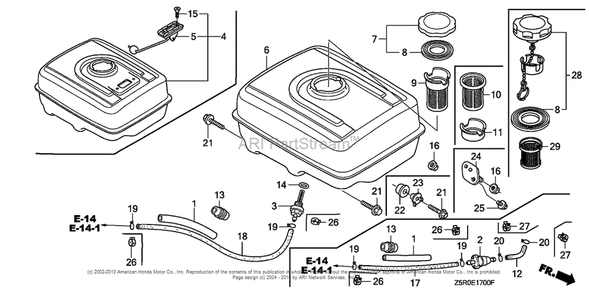 Fuel Tank (1) Diagram and Parts List for GX390U2 (typeSXE4)(GCBHK-1000001) Honda Engine