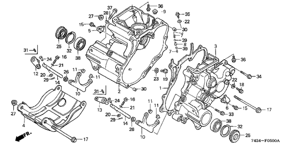 Transmission Case Diagram and Parts List for HP400 (Type  BA)(NAA-2000001 - 2299999) Honda Lawn Tractor Accessories
