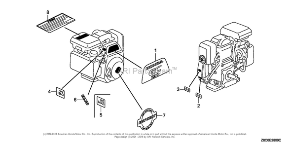 Label Diagram and Parts List for GC190LA (typeQHAF)(GCAAA-1496157) Honda Engine