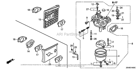Carburetor Diagram and Parts List for GXV390RT1 (typeDCST)(GJADT-1000001) Honda Engine