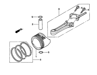 Piston And Connecting Rod Diagram and Parts List for GCV160-LAOS3B  Honda Engine