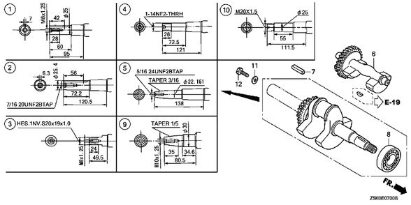Part Location Diagram of 13310-Z5K-W10 Honda Crankshaft
