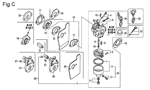 Fig-3 Diagram and Parts List for GCV160A Type S1A Honda Engine