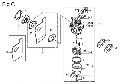 Fig-3 Diagram and Parts List for GSV190A Type A2G7 Honda Engine