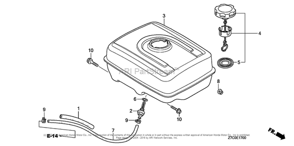 Fuel Tank Diagram and Parts List for GX270UH (typeQXC9)(GCAGH-0000001) Honda Engine