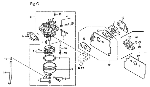 Fig-7 Diagram and Parts List for GC190A Type MEA2 Honda Engine