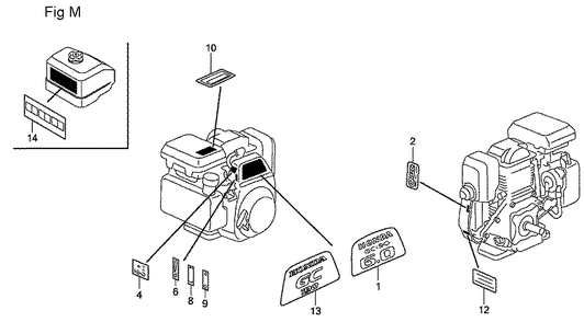 Fig-13 Diagram and Parts List for GC190A Type QHA2 Honda Engine