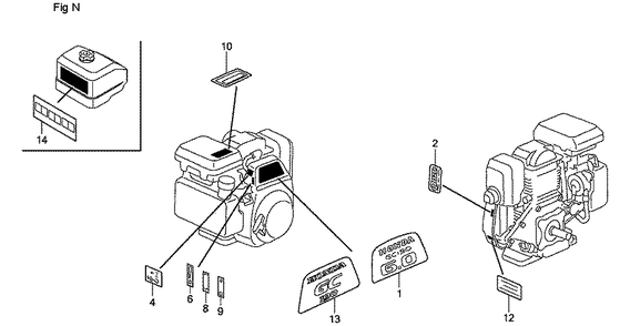 Fig-14 Diagram and Parts List for GC190A Type QEA Honda Engine