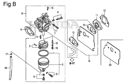 Fig-2 Diagram and Parts List for GS190A Type QBA2 Honda Engine